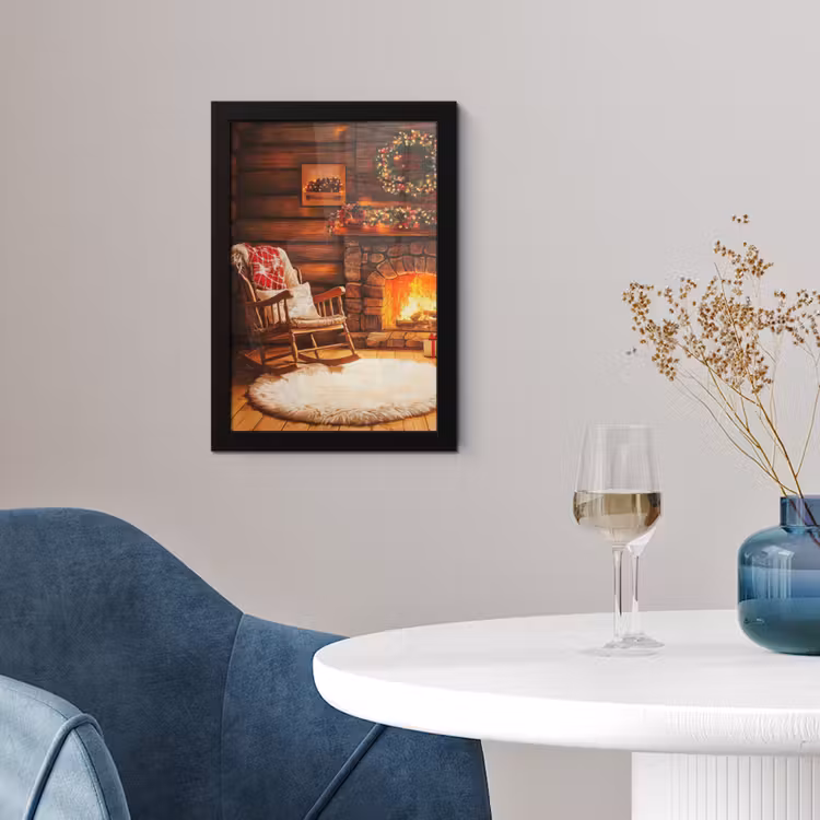 Winter - Kerst - Huis - Openhaard fotolijst zwart zonder passe partout klein -sfeer4