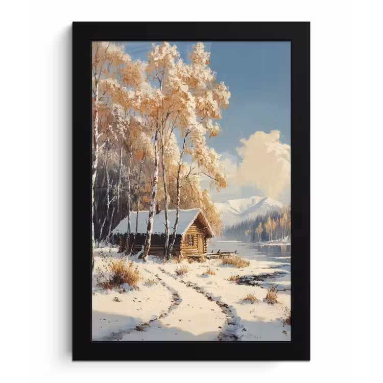 Winter - Sneeuw - Huis - Natuur fotolijst zwart zonder passe partout klein -3d