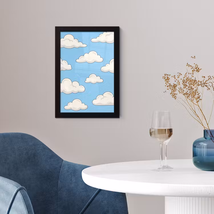 Wolk - Cartoon - Lucht - Blauw - Wit fotolijst zwart zonder passe partout klein -sfeer4
