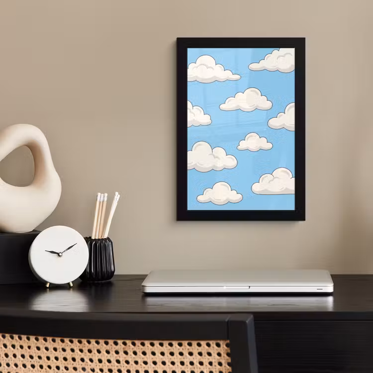 Wolk - Cartoon - Lucht - Blauw - Wit fotolijst zwart zonder passe partout klein -sfeer1
