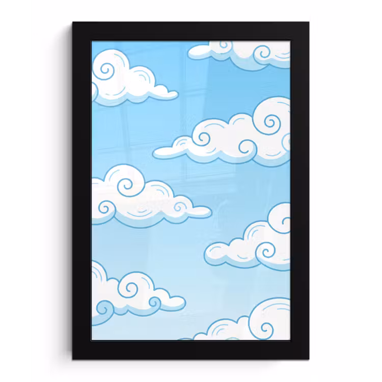 Wolk - Lucht - Cartoon - Blauw - Wit fotolijst zwart zonder passe partout klein -3d