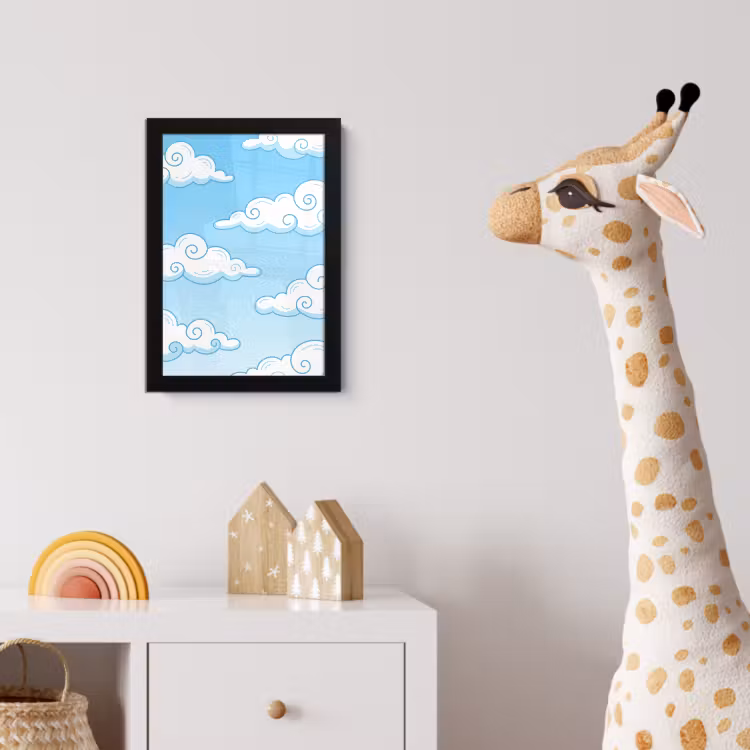 Wolk - Lucht - Cartoon - Blauw - Wit fotolijst zwart zonder passe partout klein -usfeer4_kinderkamer