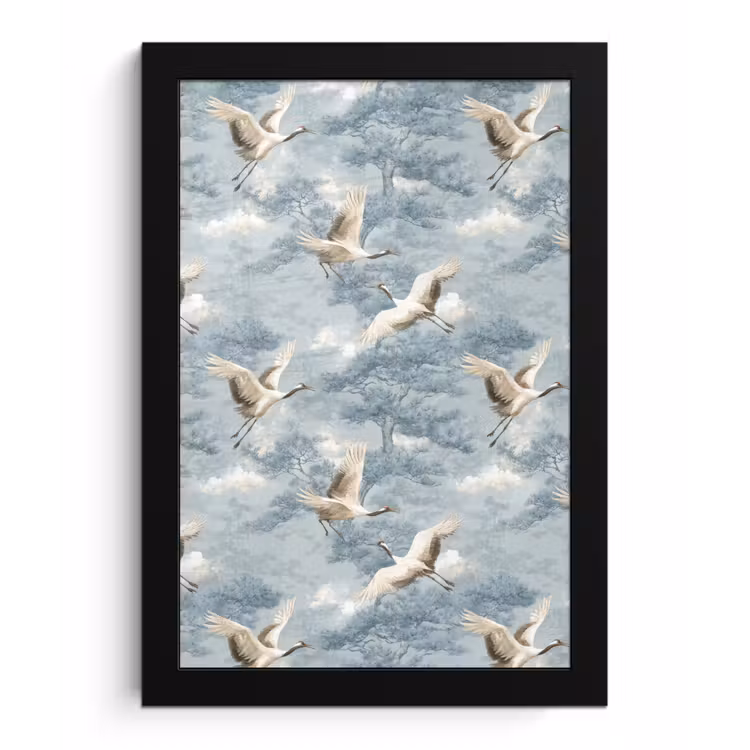 Wolken - Kraanvogels - Blauw fotolijst zwart zonder passe partout klein 224 -3d