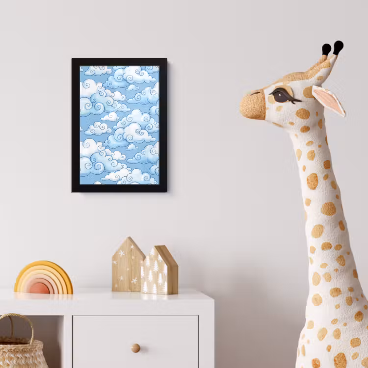 Wolken - Patroon - Hemel - Illustratie - Wit fotolijst zwart zonder passe partout klein -usfeer4_kinderkamer