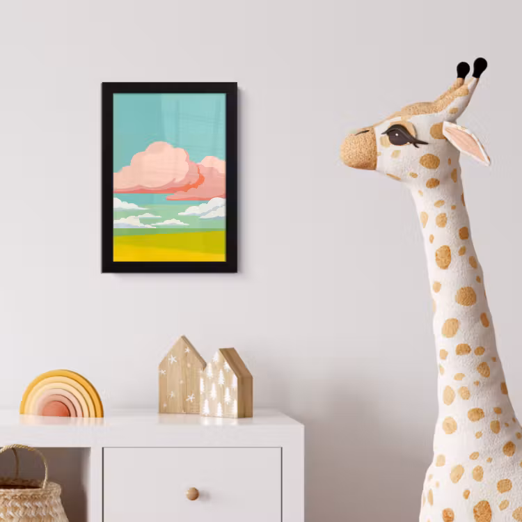 Wolken - Roze - Natuur - Modern - Pastel fotolijst zwart zonder passe partout klein -usfeer4_kinderkamer