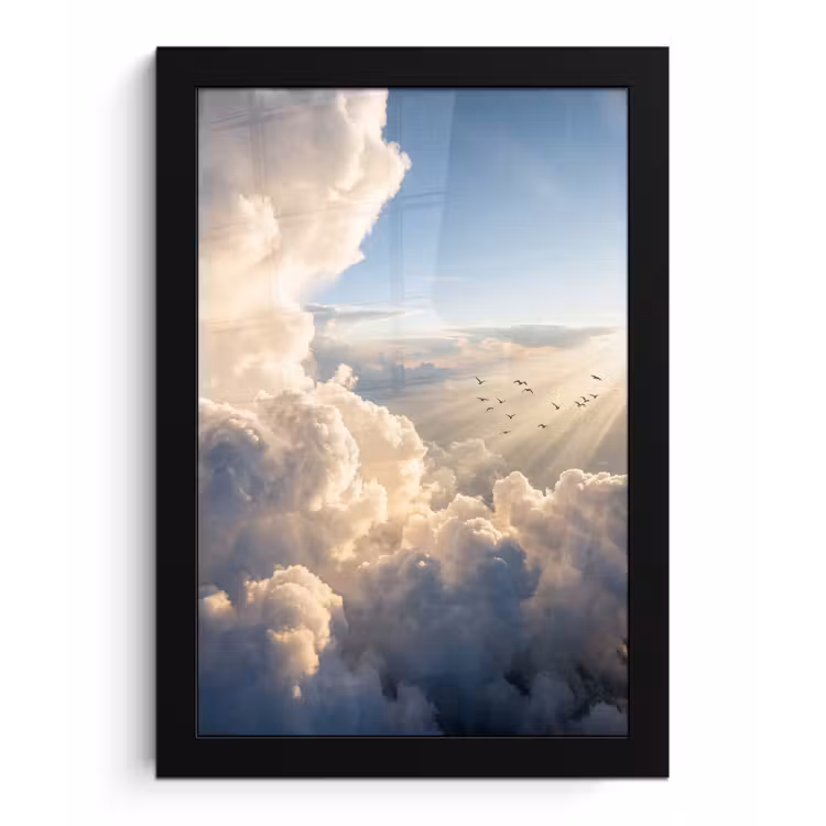 Wolken - Zonnestralen - Natuur - Wit fotolijst zwart zonder passe partout klein -3d