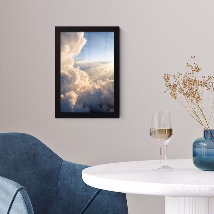 Wolken - Zonnestralen - Natuur - Wit fotolijst zwart zonder passe partout klein -sfeer4
