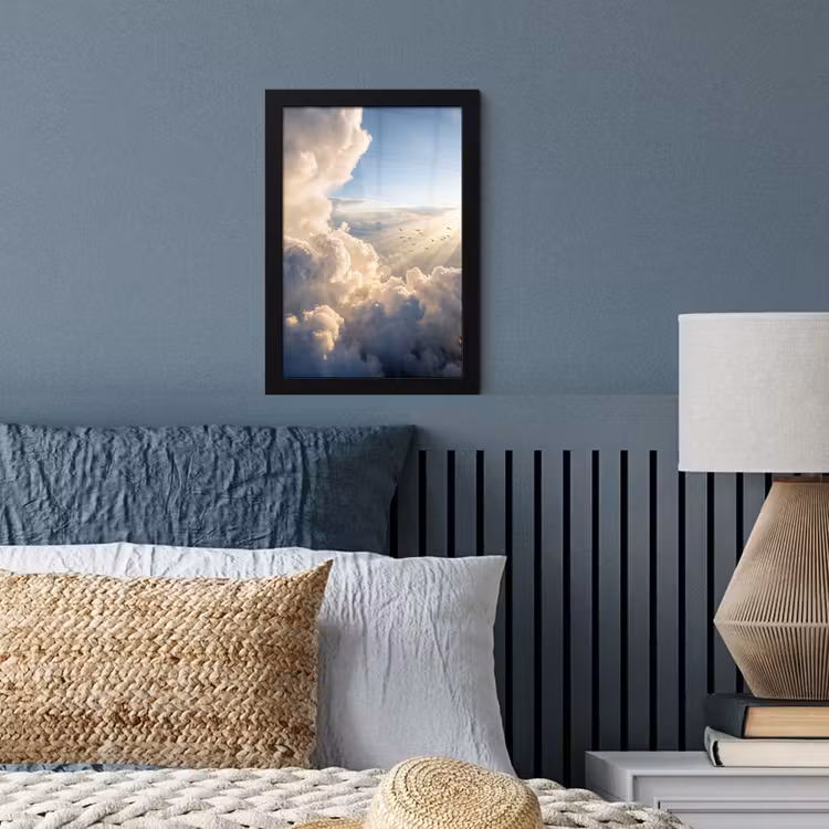 Wolken - Zonnestralen - Natuur - Wit fotolijst zwart zonder passe partout klein -sfeer3