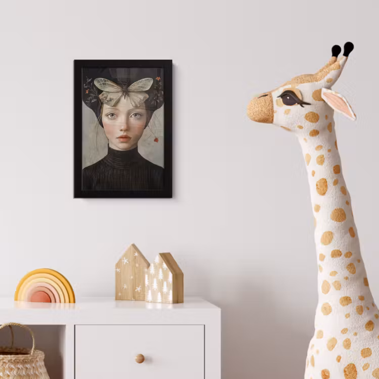Woman - Butterfly - Art - Classic - Muted fotolijst zwart zonder passe partout klein -usfeer4_kinderkamer