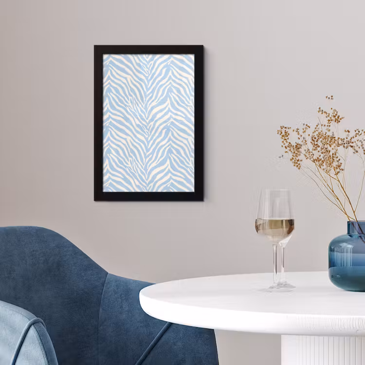 Zebra - Motief - Blauw - Wit fotolijst zwart zonder passe partout klein 224 -sfeer4