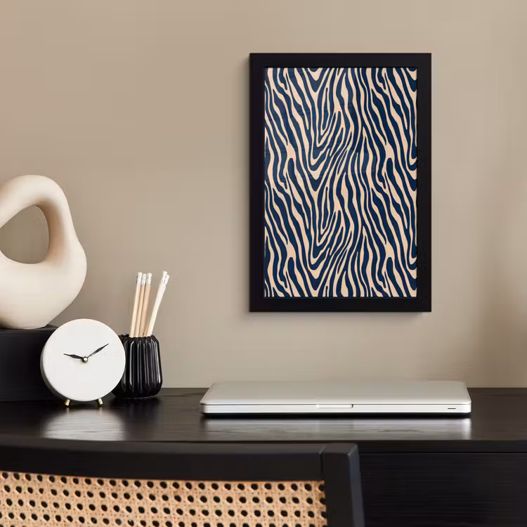 Zebra - Patroon - Blauw - Beige fotolijst zwart zonder passe partout klein 224 -sfeer1