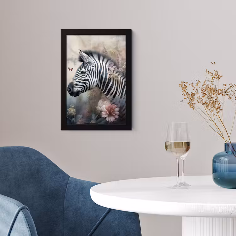 Zebra - Wilde dieren - Vlinder - Bloemen fotolijst zwart zonder passe partout klein -sfeer4
