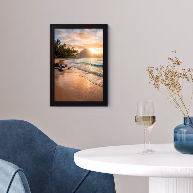 Zee - Berg - Landschap - Tropisch - Goud fotolijst zwart zonder passe partout klein -sfeer4