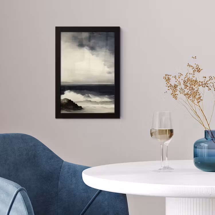 Zee - Rotsen - Storm fotolijst zwart zonder passe partout klein -sfeer4