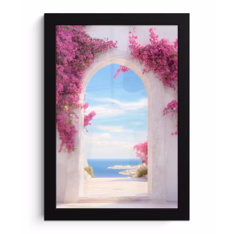 Zee - Roze - Bloemen - Poort fotolijst zwart zonder passe partout klein -3d