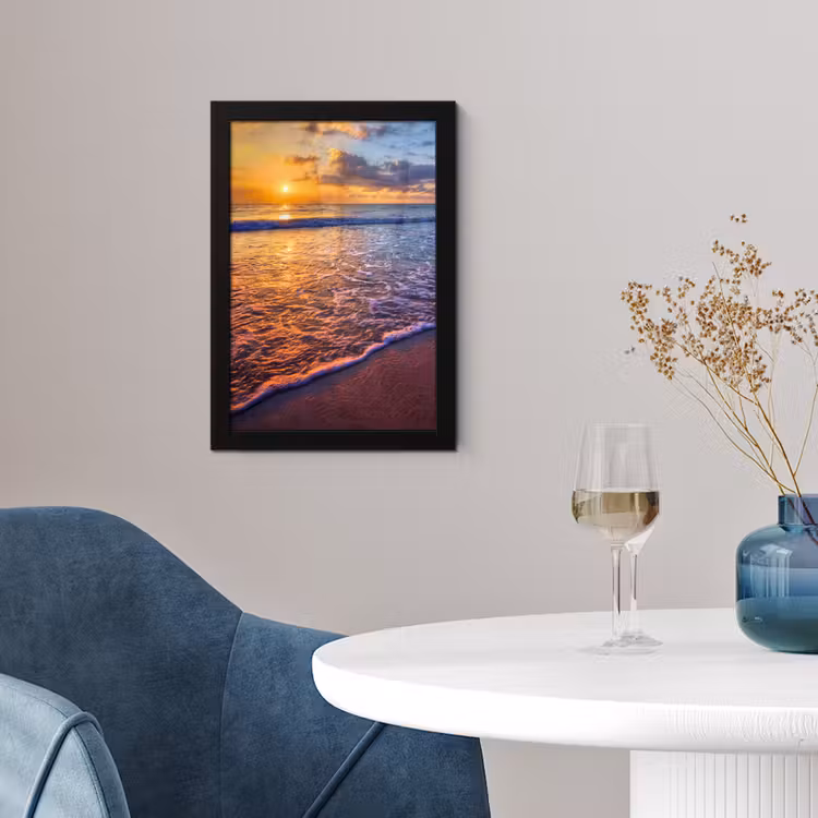 Zee - Strand - Zonsondergang - Wolken - Horizon fotolijst zwart zonder passe partout klein -sfeer4
