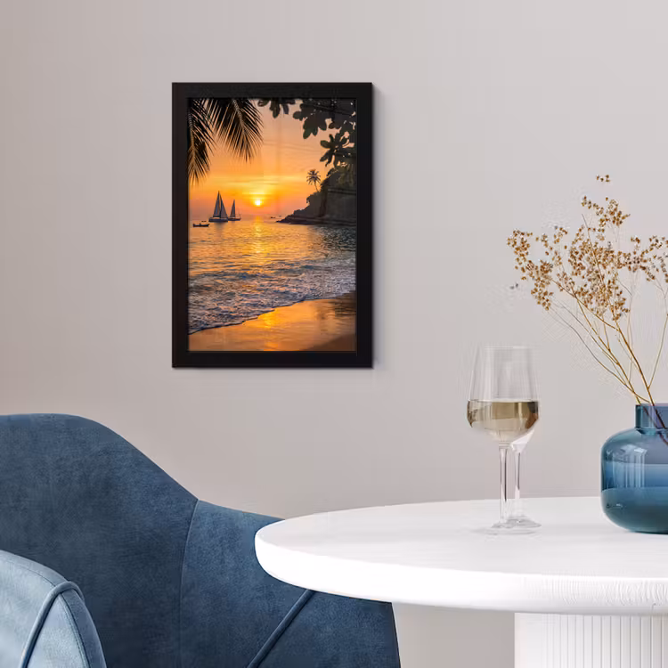 Zee - Zonsondergang - Boot - Natuur - Oranje fotolijst zwart zonder passe partout klein -sfeer4