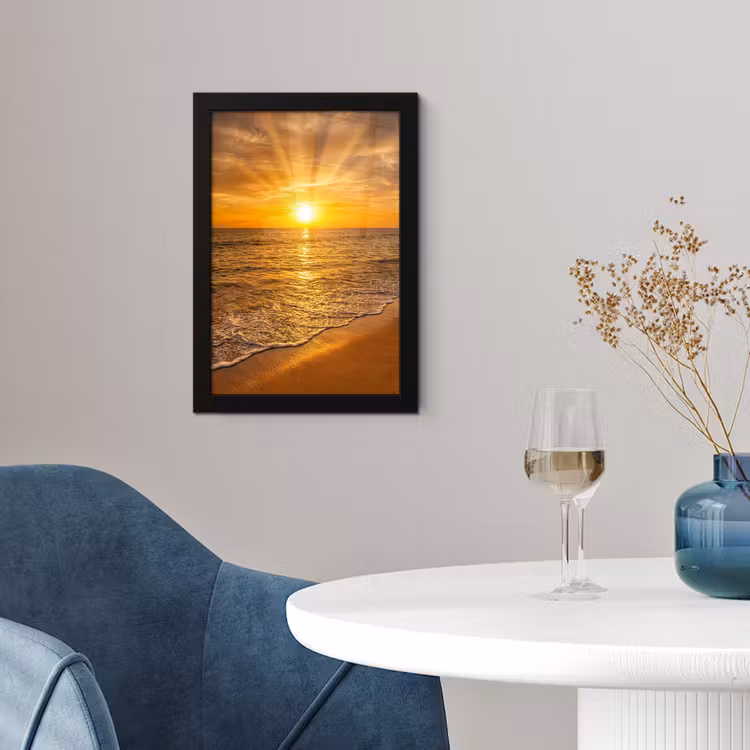 Zee - Zonsondergang - Golven - Kust - Oranje fotolijst zwart zonder passe partout klein -sfeer4