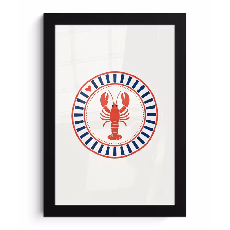 Zeeleven - Kreeft - Embleem - Grafisch - Rood fotolijst zwart zonder passe partout klein -3d