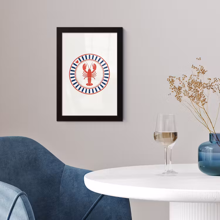 Zeeleven - Kreeft - Embleem - Grafisch - Rood fotolijst zwart zonder passe partout klein -sfeer4