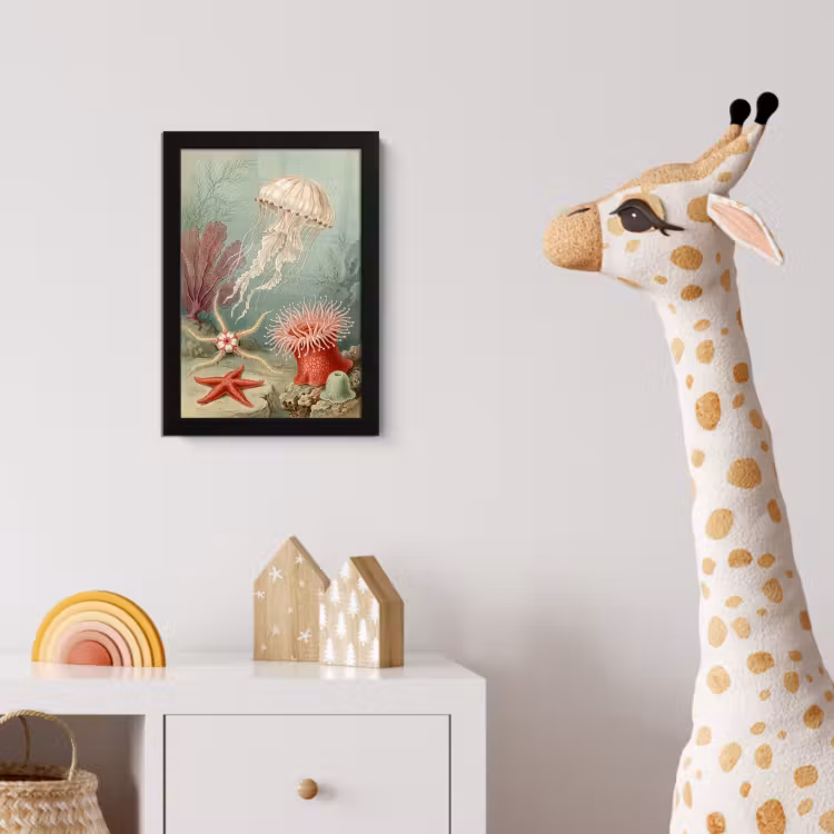 Zeeleven - Kwal - Onderwater - Illustratie - Beige fotolijst zwart zonder passe partout klein -usfeer4_kinderkamer