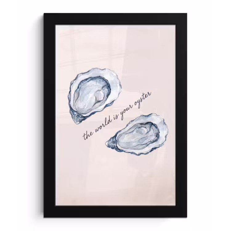 Zeeleven - Oester - Aquarel - Minimalistisch - Blauw fotolijst zwart zonder passe partout klein -3d