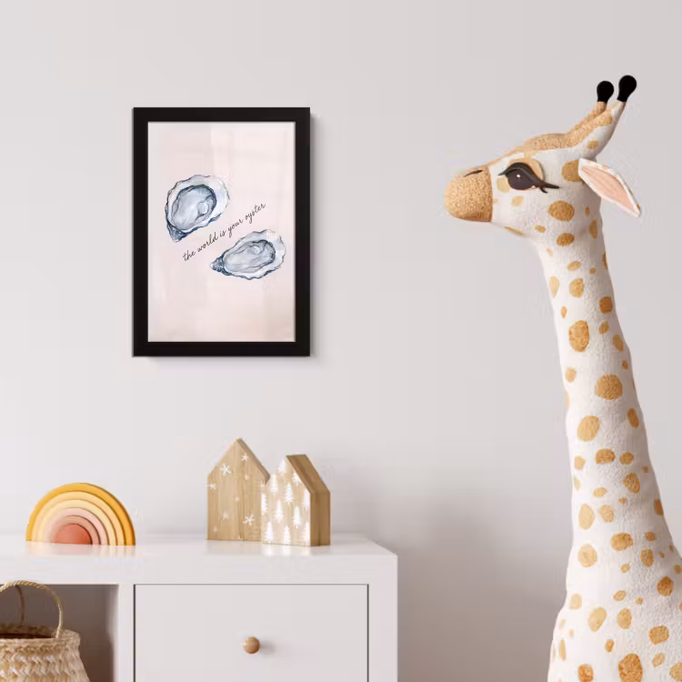 Zeeleven - Oester - Aquarel - Minimalistisch - Blauw fotolijst zwart zonder passe partout klein -usfeer4_kinderkamer