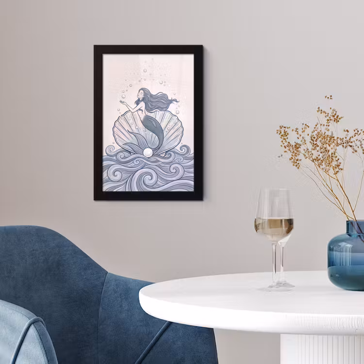 Zeemeermin - Schelp - Zee - Fantasie - Blauw fotolijst zwart zonder passe partout klein -sfeer4