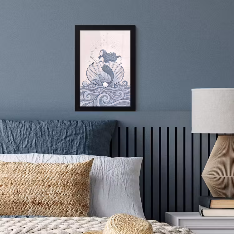 Zeemeermin - Schelp - Zee - Fantasie - Blauw fotolijst zwart zonder passe partout klein -sfeer3