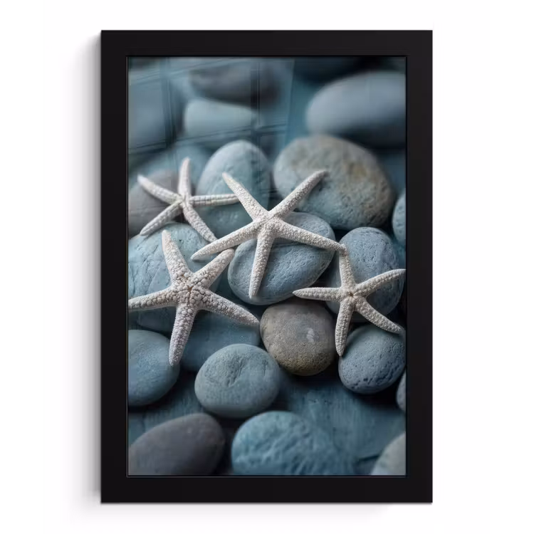 Zeesterren - Stenen - Wit fotolijst zwart zonder passe partout klein -3d