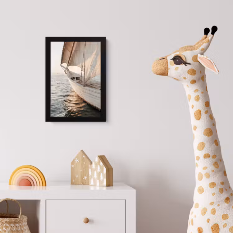 Zeilboot - Zee - Beige - Zon fotolijst zwart zonder passe partout klein -usfeer4_kinderkamer