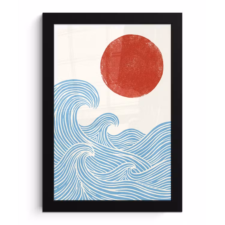 Zon - Golven - Oceaan - Abstract - Rood fotolijst zwart zonder passe partout klein -3d