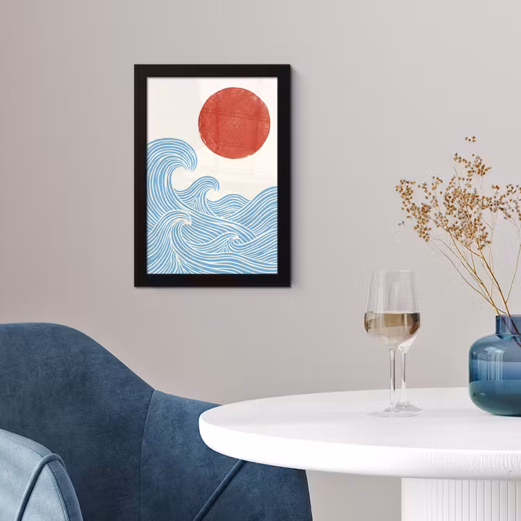 Zon - Golven - Oceaan - Abstract - Rood fotolijst zwart zonder passe partout klein -sfeer4