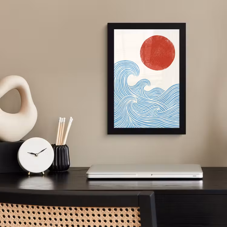 Zon - Golven - Oceaan - Abstract - Rood fotolijst zwart zonder passe partout klein -sfeer1