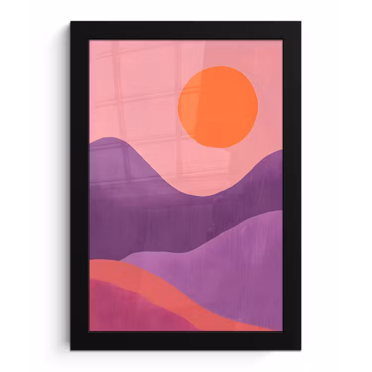 Zon - Heuvels - Paars - Abstract fotolijst zwart zonder passe partout klein -3d