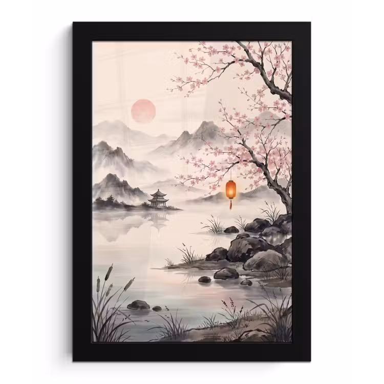 Zon - Japans - Traditioneel fotolijst zwart zonder passe partout klein -3d