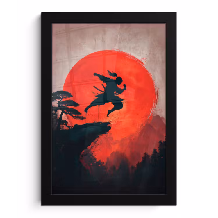 Zon - Krijger - Bomen - Bergen fotolijst zwart zonder passe partout klein -3d