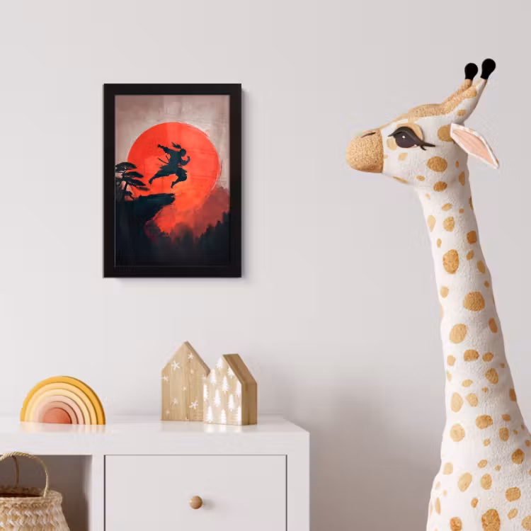 Zon - Krijger - Bomen - Bergen fotolijst zwart zonder passe partout klein -usfeer4_kinderkamer