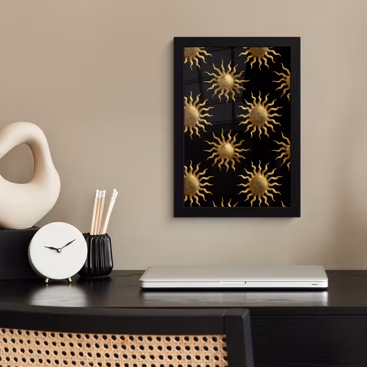 Zon - Patroon - Luxe - Goud - Zwart fotolijst zwart zonder passe partout klein 224 -sfeer1