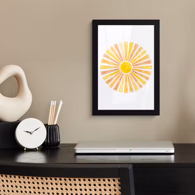 Zon - Stralen - Aquarel - Geel - Abstract fotolijst zwart zonder passe partout klein -sfeer1