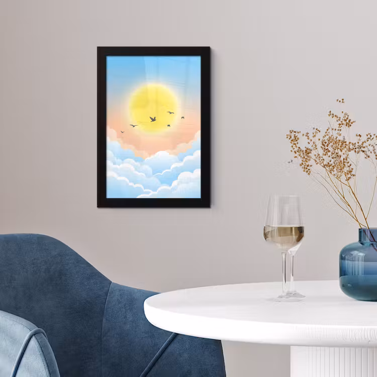 Zon - Vogels - Lucht - Natuur - Geel fotolijst zwart zonder passe partout klein -sfeer4