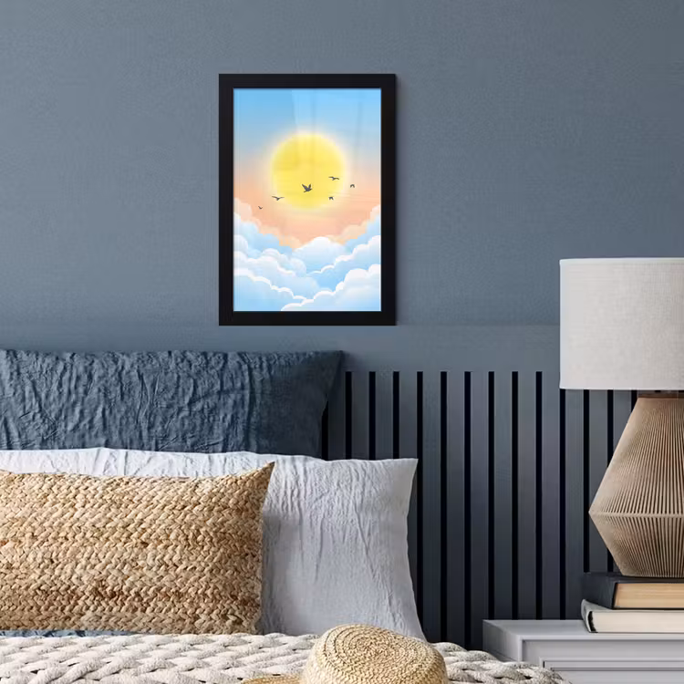 Zon - Vogels - Lucht - Natuur - Geel fotolijst zwart zonder passe partout klein -sfeer3