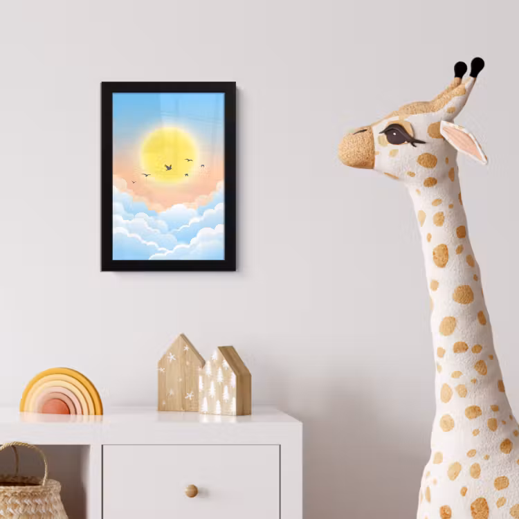 Zon - Vogels - Lucht - Natuur - Geel fotolijst zwart zonder passe partout klein -usfeer4_kinderkamer