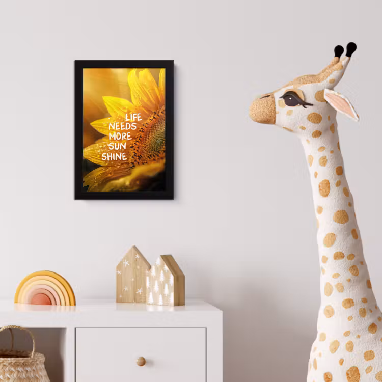 Zonnebloem - Close up - Geel - Quote fotolijst zwart zonder passe partout klein -usfeer4_kinderkamer