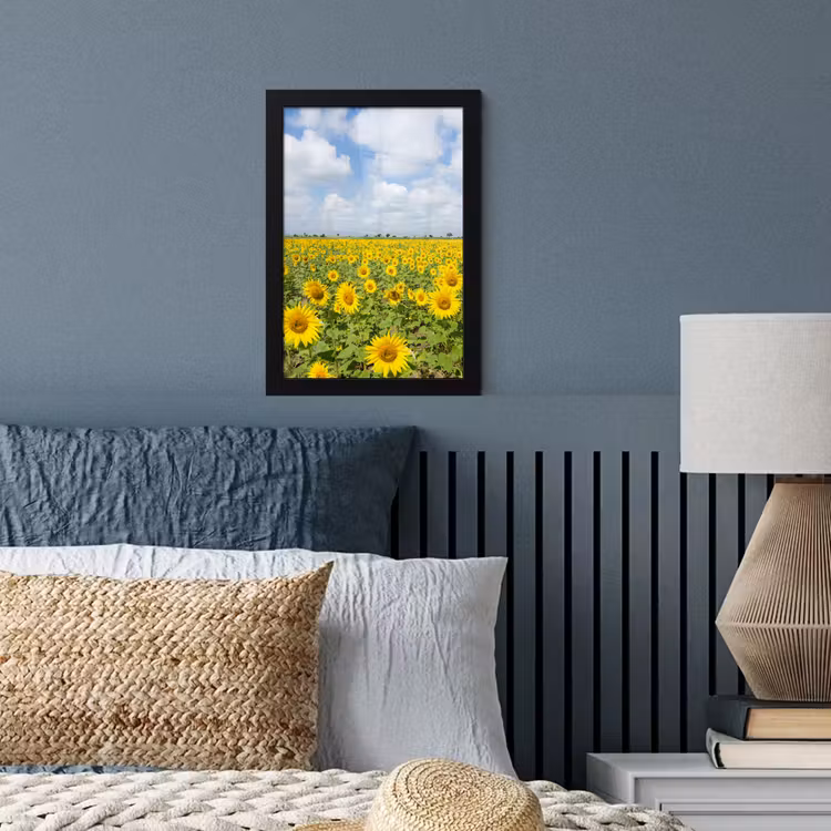 Zonnebloemen - Bloemen - Wolken - Natuur - Geel - Landschap fotolijst zwart zonder passe partout klein -sfeer3