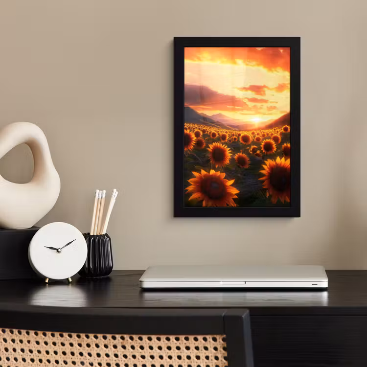 Zonnebloemen - Zonsondergang - Landschap fotolijst zwart zonder passe partout klein -sfeer1