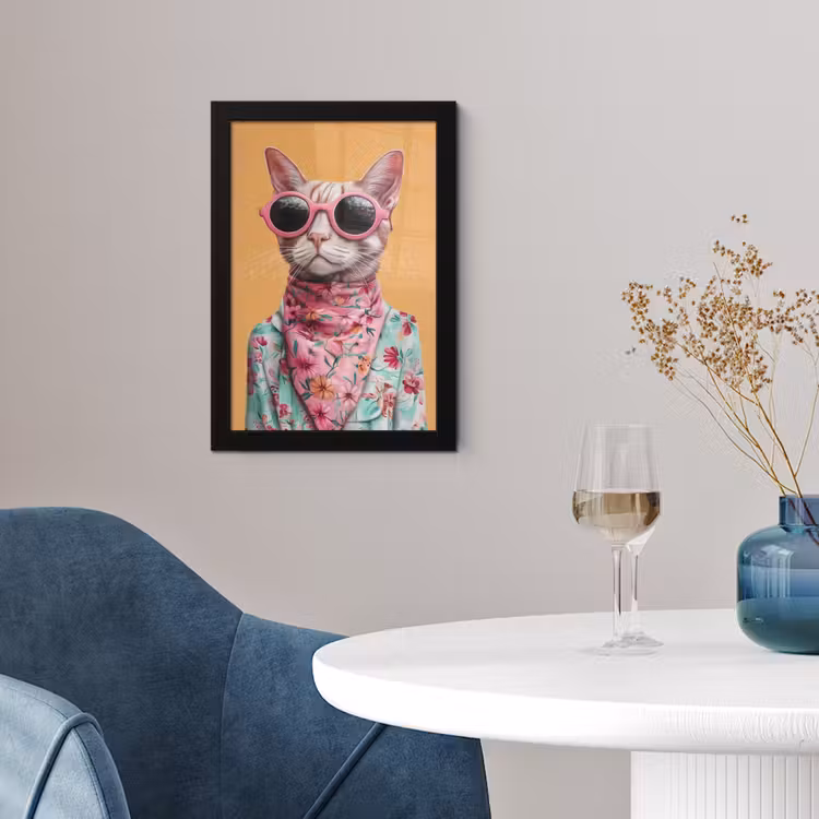 Zonnebril - Kat - Sjaal - Bloemen fotolijst zwart zonder passe partout klein -sfeer4