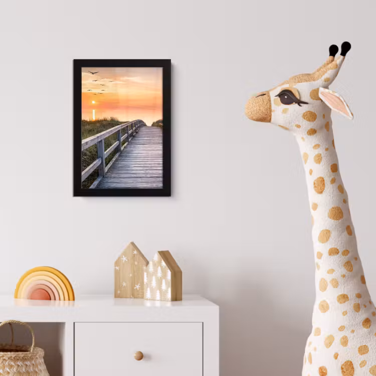 Zonsonderang - Zee - Pad - Gras - Duin - Vogels fotolijst zwart zonder passe partout klein -usfeer4_kinderkamer
