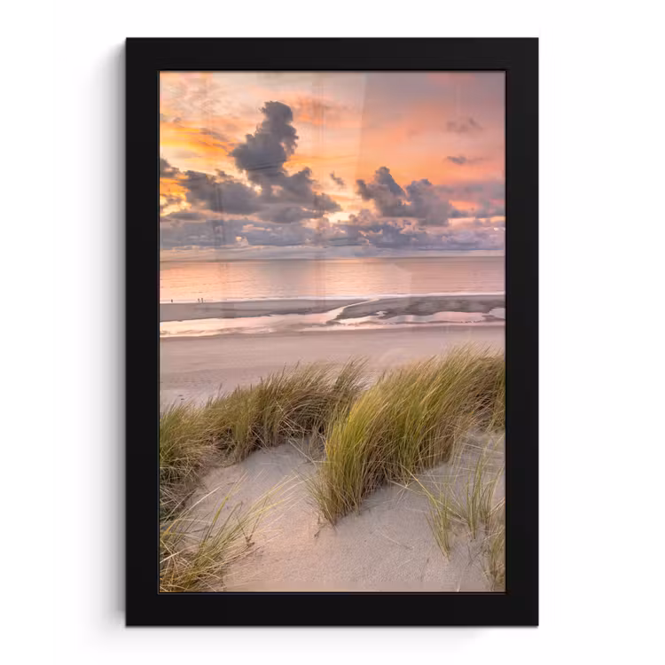 Zonsondergang - Duin - Strand - Planten - Zee fotolijst zwart zonder passe partout klein -3d
