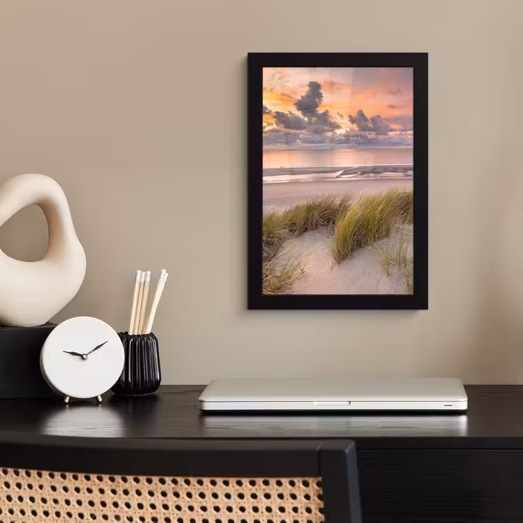 Zonsondergang - Duin - Strand - Planten - Zee fotolijst zwart zonder passe partout klein -sfeer1